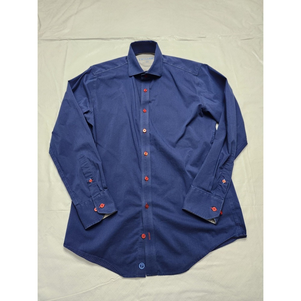 Twillory Shirt Mens 15.5 32/33 Blue Check Performance Stretch Dress Tailored Fit
